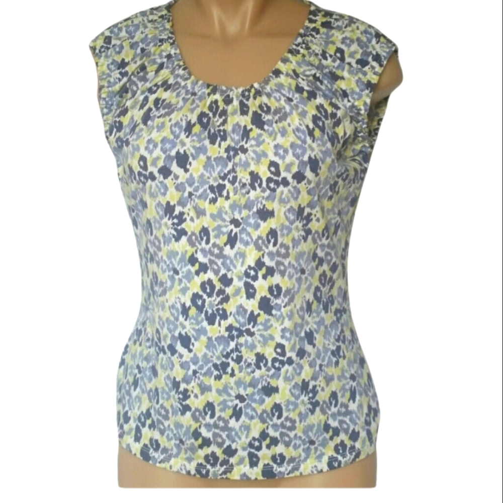 Loft Blue Navy Lime Floral Ann Taylor Cap Sleeve